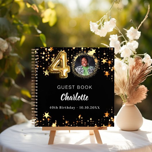 Gastboek 40e verjaardag zwart gouden sterren foto notitieboek