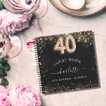 Gastboek 40e verjaardag zwarte goudglitter naam notitieboek<br><div class="desc">Een guestbook voor een vrouwelijk en glamoureus verjaardagsfeestje. Een stijlvolle zwarte achtergrond met faux goudglitter stof. Voeg jouw naam,  en tekst toe. Leeftijdsnummer wordt geschreven met een ballonstijllettertype.</div>