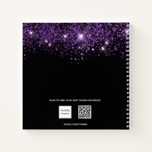 Gastboek 40e verjaardag zwarte paarse glitter naam notitieboek (Achterkant)