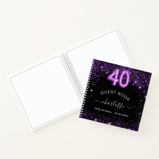 Gastboek 40e verjaardag zwarte paarse glitter naam notitieboek (Binnen)