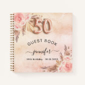 Gastboek 50e verjaardag pampas gras roos goud notitieboek (Voorkant)