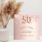 Gastboek 50e verjaardag roos goudglitterdruppels notitieboek
