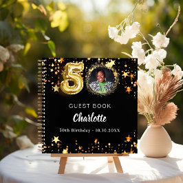 Gastboek 50e verjaardag zwart gouden sterren foto notitieboek