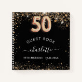 Gastboek 50e verjaardag zwarte gouden glitter naam notitieboek (Voorkant)