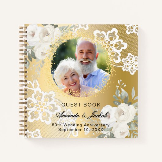 Gastboek 50ste bruiloft Jubileum gouden foto Notitieboek (Voorkant)