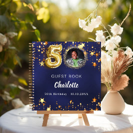 Gastboek 50ste verjaardag marine blauw goud ster f notitieboek