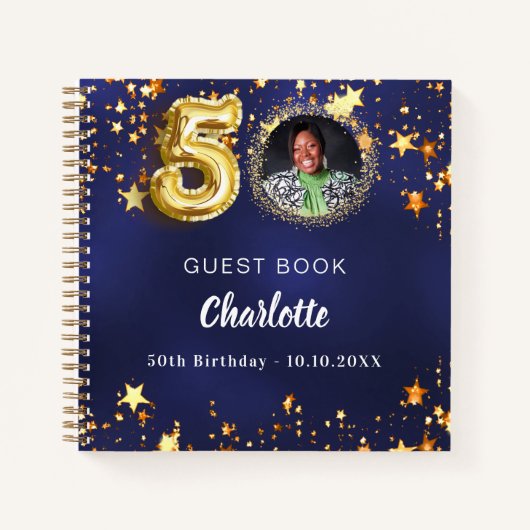 Gastboek 50ste verjaardag marine blauw goud ster f notitieboek (Voorkant)