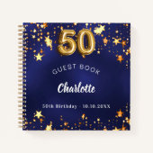 Gastboek 50ste verjaardag marineblauw gouden sterr notitieboek (Voorkant)