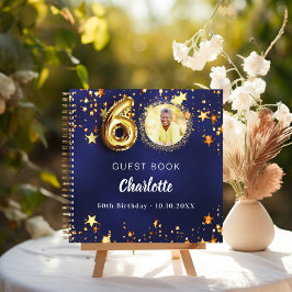 Gastboek 60e verjaardag marine blauw gouden ster f notitieboek