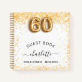 Gastboek 60e verjaardag witte goudglitter notitieboek (Voorkant)
