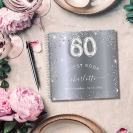 Gastboek 60e verjaardag zilverglitter naam glam notitieboek