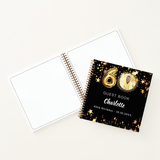 Gastboek 60e verjaardag zwart gouden sterren foto notitieboek (Binnen)