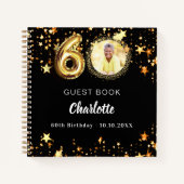 Gastboek 60e verjaardag zwart gouden sterren foto notitieboek (Voorkant)