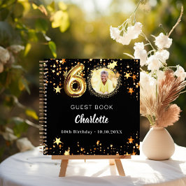 Gastboek 60e verjaardag zwart gouden sterren foto notitieboek