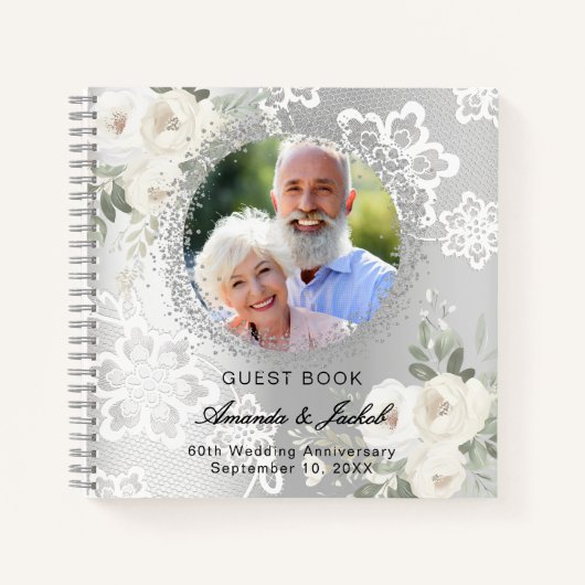 Gastboek 60ste bruiloft Jubileum zilveren foto Notitieboek (Voorkant)