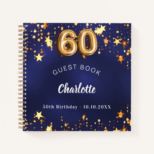 Gastboek 60ste verjaardag marine blauw gouden ster notitieboek (Voorkant)