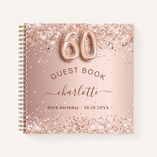 Gastboek 60ste verjaardag roos gouden blush notitieboek (Voorkant)