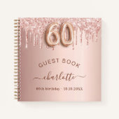 Gastboek 60ste verjaardag roos goudglitterdruppels notitieboek (Voorkant)
