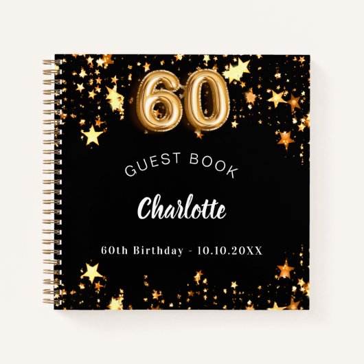 Gastboek 60ste verjaardag zwart gouden sterren notitieboek (Voorkant)