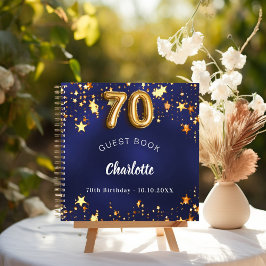 Gastboek 70e verjaardag marine blauw gouden sterre notitieboek