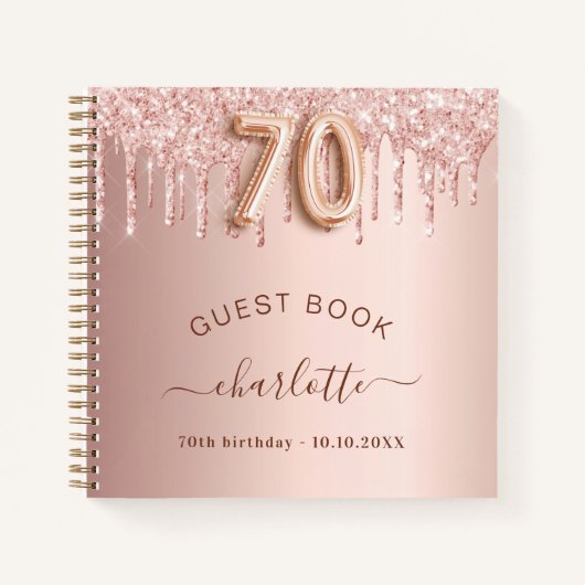 Gastboek 70e verjaardag roos gouden druppels notitieboek (Voorkant)