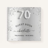 Gastboek 70e verjaardag zilverglitter naam glam notitieboek (Voorkant)