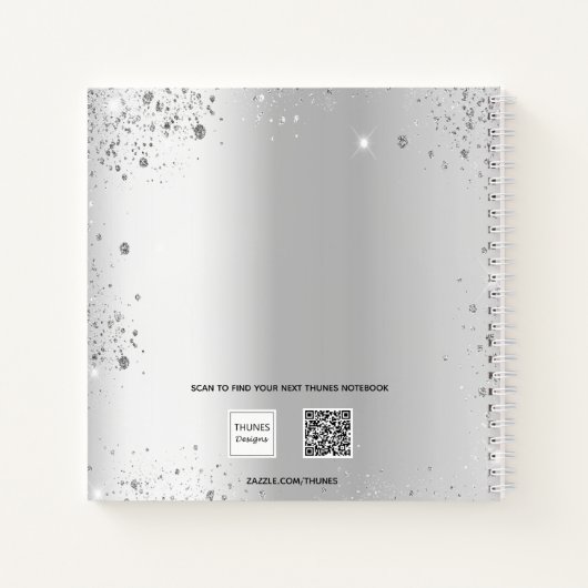 Gastboek 70e verjaardag zilverglitter naam glam notitieboek (Achterkant)