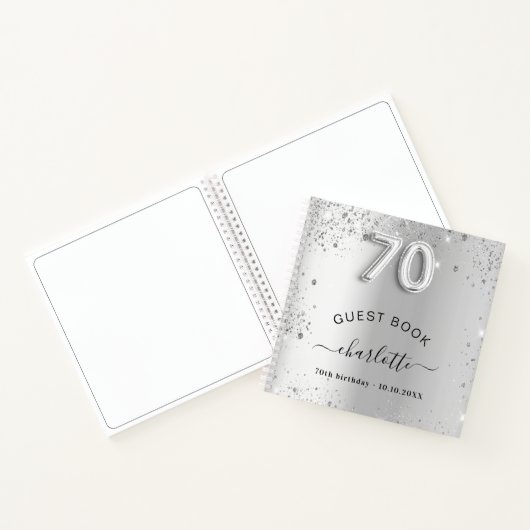 Gastboek 70e verjaardag zilverglitter naam glam notitieboek (Binnen)