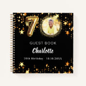 Gastboek 70e verjaardag zwart gouden sterren foto notitieboek (Voorkant)
