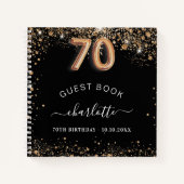 Gastboek 70e verjaardag zwarte gouden glitter naam notitieboek (Voorkant)