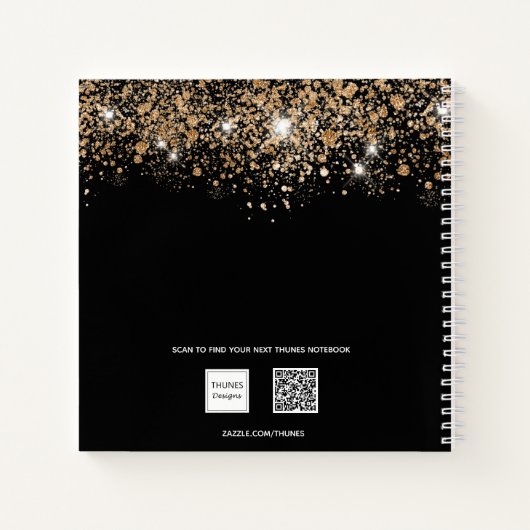 Gastboek 70e verjaardag zwarte gouden glitter naam notitieboek (Achterkant)