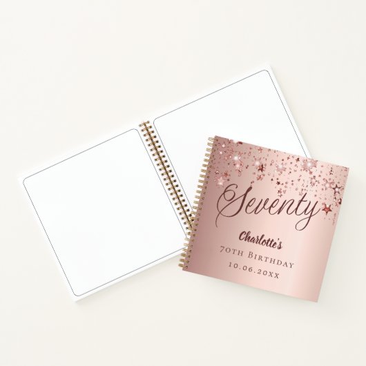Gastboek 70ste verjaardag roos gouden sterren notitieboek (Binnen)