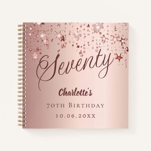 Gastboek 70ste verjaardag roos gouden sterren notitieboek (Voorkant)