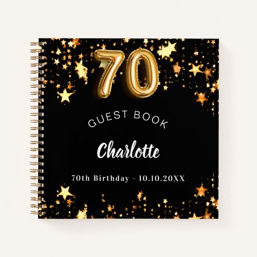 Gastboek 70ste verjaardag zwart gouden sterren notitieboek (Voorkant)