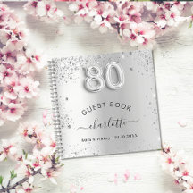 Gastboek 80e verjaardag zilverglitter naam glam