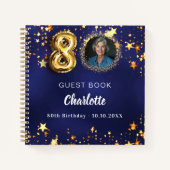 Gastboek 80ste verjaardag marine blauw goud ster f notitieboek (Voorkant)
