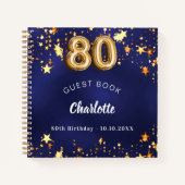 Gastboek 80ste verjaardag marine blauw gouden ster notitieboek (Voorkant)