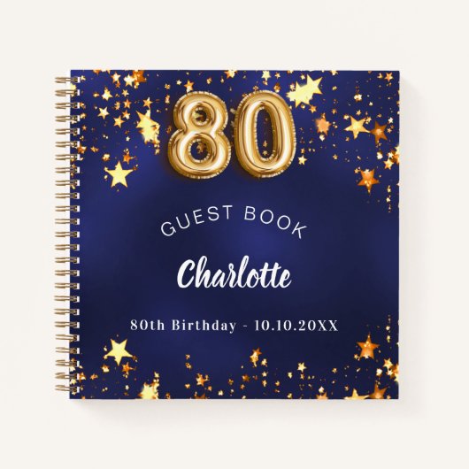 Gastboek 80ste verjaardag marine blauw gouden ster notitieboek (Voorkant)