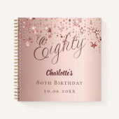 Gastboek 80ste verjaardag roos gouden sterren notitieboek (Voorkant)