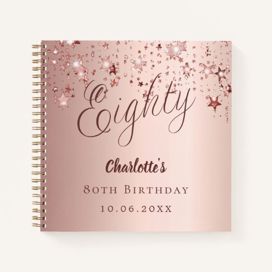 Gastboek 80ste verjaardag roos gouden sterren notitieboek (Voorkant)