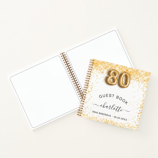 Gastboek 80ste verjaardag witte goudglitter notitieboek (Binnen)