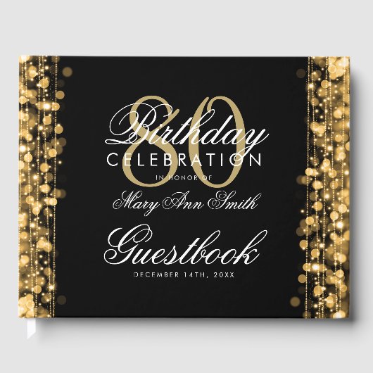 Gastboek 80ste Verjaardagsfeest Sparkles Gold Gastenboek (Voorkant)