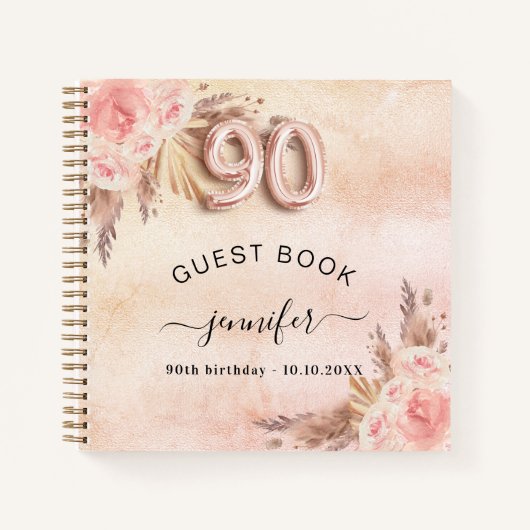 Gastboek 90e verjaardag pampas gras roos goud notitieboek (Voorkant)