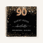 Gastboek 90e verjaardag zwarte goudglitter naam notitieboek (Voorkant)