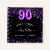 Gastboek 90e verjaardag zwarte paarse glitter naam notitieboek (Voorkant)