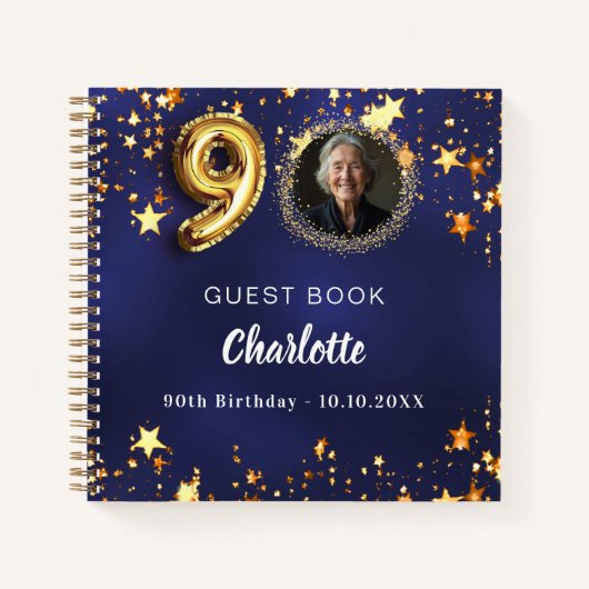 Gastboek 90ste verjaardag marine blauw gouden ster notitieboek (Voorkant)