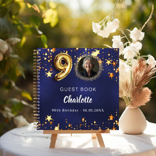 Gastboek 90ste verjaardag marine blauw gouden ster notitieboek