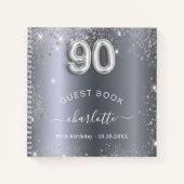 Gastboek 90ste verjaardag zilveren glitter notitieboek (Voorkant)