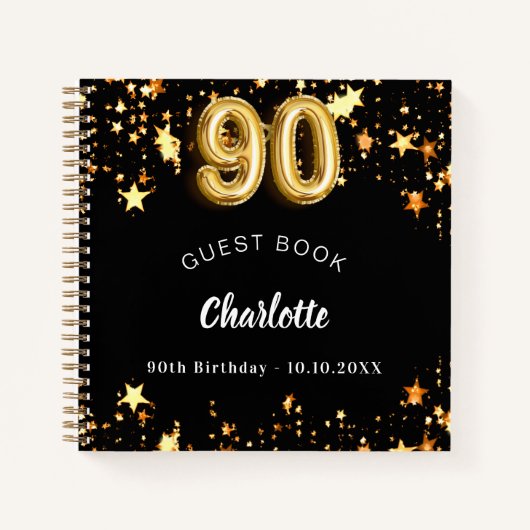 Gastboek 90ste verjaardag zwart gouden sterren notitieboek (Voorkant)