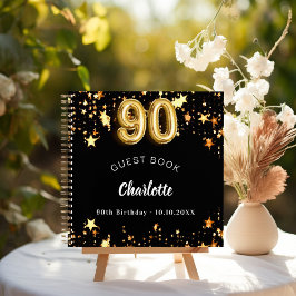 Gastboek 90ste verjaardag zwart gouden sterren notitieboek